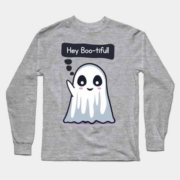 Hey Bootiful, Cute Kawaii Ghost Long Sleeve T-Shirt by Rishirt